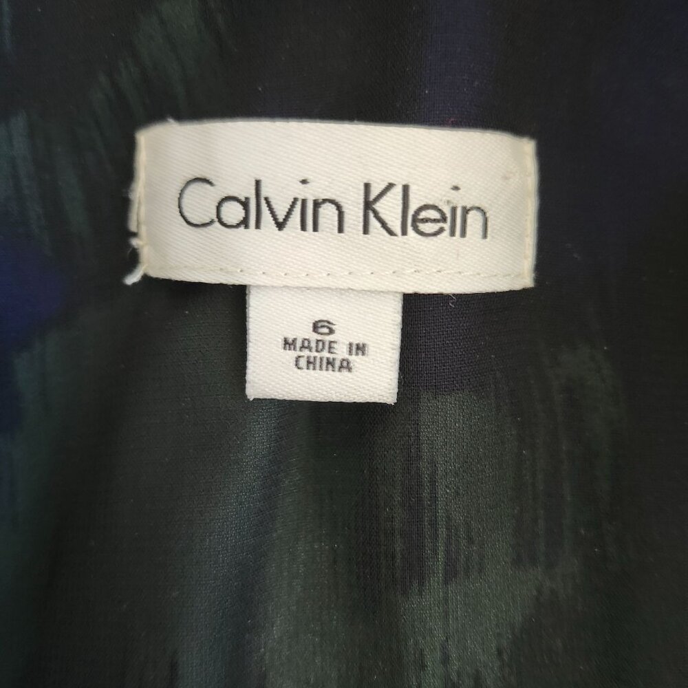 Calvin Klein Womens Size 6 100% Silk Shift Dress Sleeveless Blue/Green Racerback - Picture 3 of 7